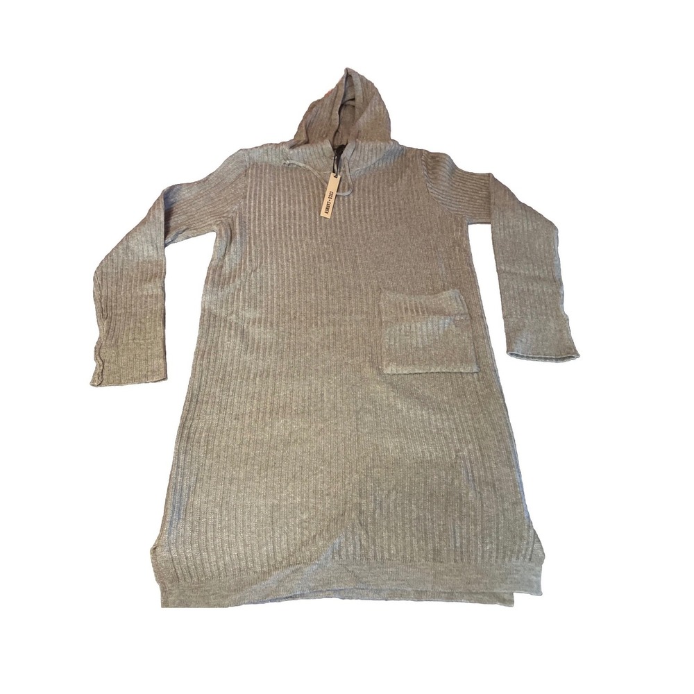 Coco + Carmen Grey Ribbed Knit Hoodie Dress Long Sleeve Front Pocket S/M NWT